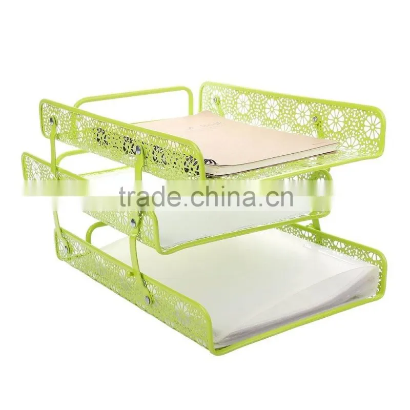 Metal Hollow 3-Tier Document Tray Magazine Frame Paper Files Holder