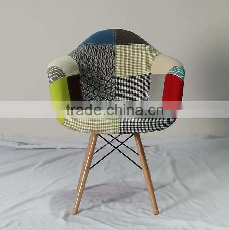 Replica Eiffel Tower Base Fiberglass Patchwork Dining Armchair with Wood legs