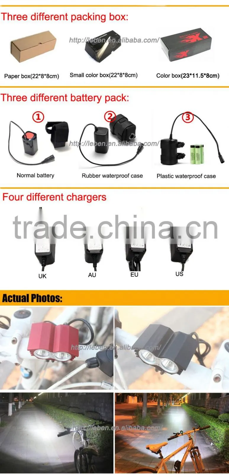 2 x Cree XM-L T6 mountain bike light led bike head light bicycle safety light with high quality