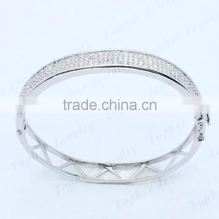 Wholesale 925 Sterling Silver Micro Pave Setting Cubic Zirconia Elegant Bangle