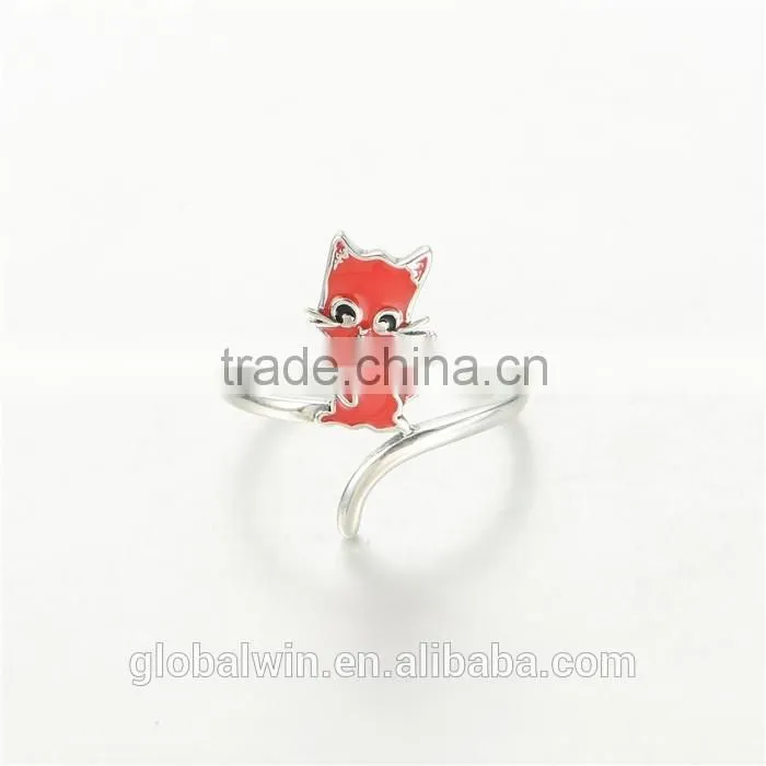Sterling Silver Jewelry Red Enamel Cute Cat Lady Ring