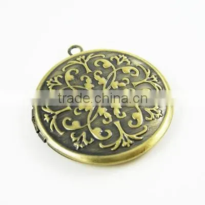 32mm round brass bronze antiqued vintage engraved photo locket,retro photo locket 1111035