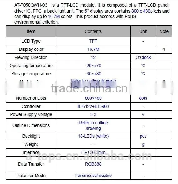 5" TFT LCD Display,brightness 250cd/m2,800*480 for outdoor