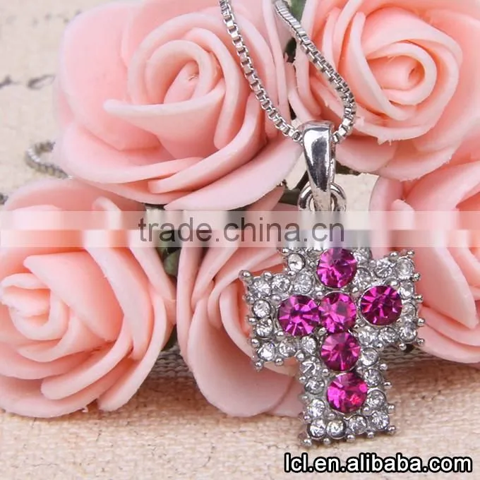 Low price christian cross necklace, hot sale imitation crystal necklace