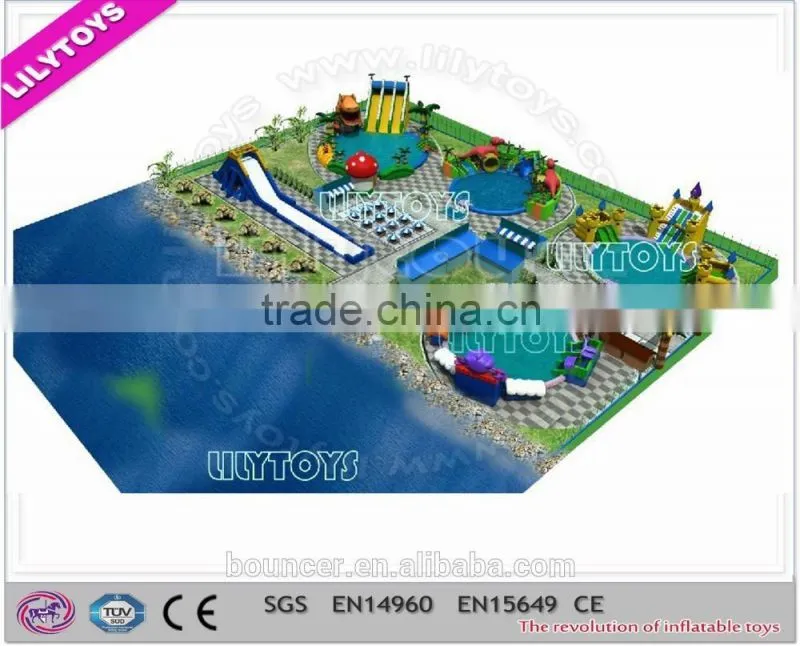 Inflatable mobile park/giant place theme park/commercial slide n pool park