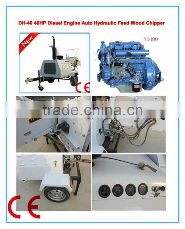 Trailer Towable diesel Wood Chipper, Hydraulic Feeding CE Approved