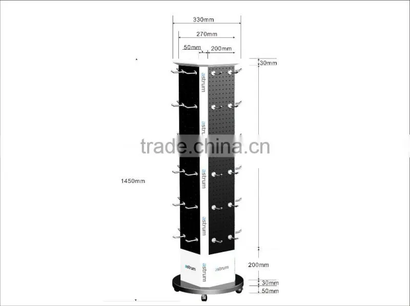 Floor Standing Removable 4 Sides Metal Rotating Peg Display Stand