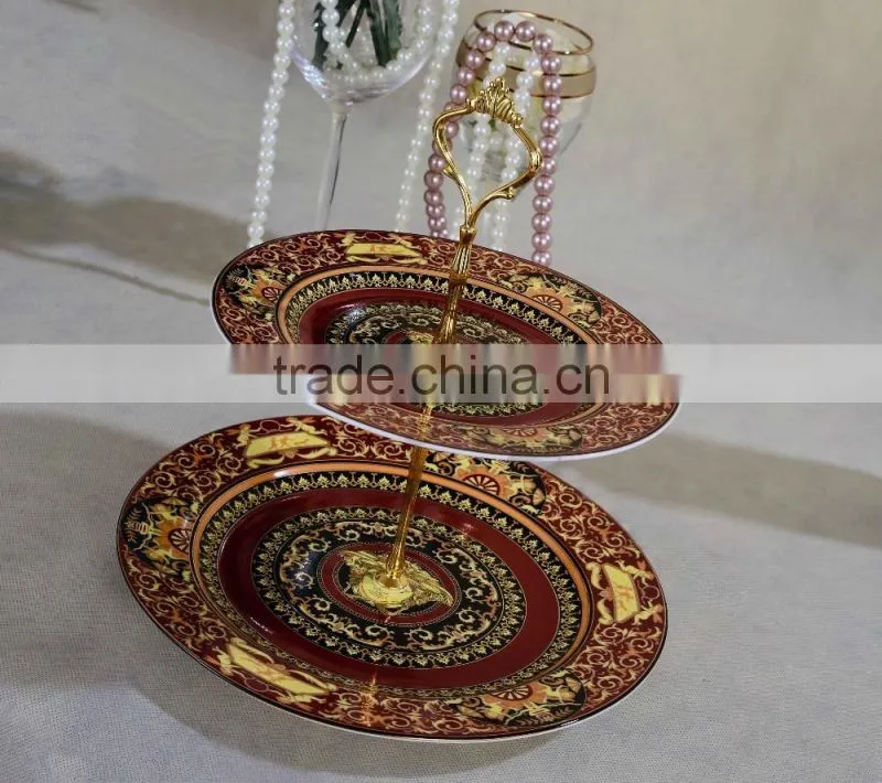 Two layers horse painting ceramic dessert tray