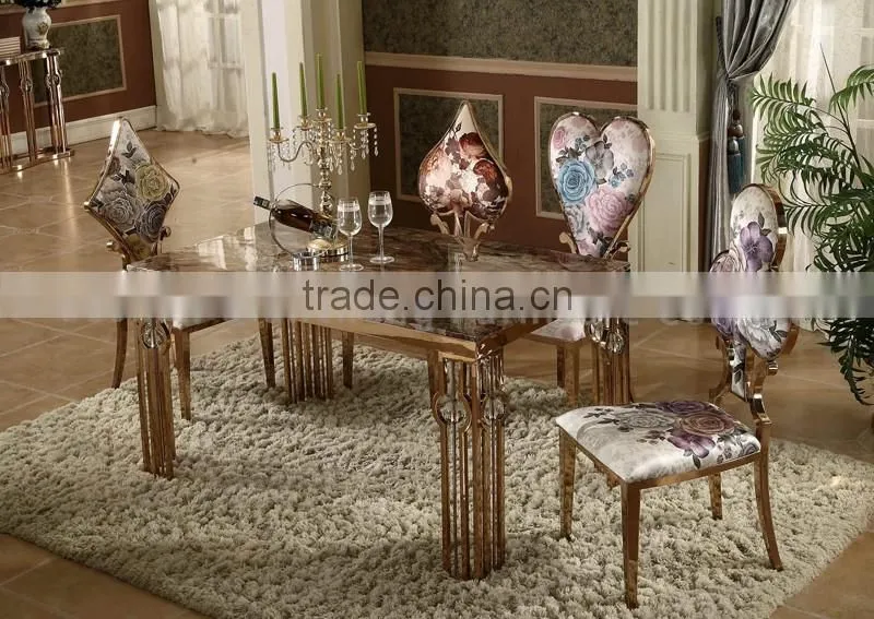 Rose gold and marble dining table set stainless steel furniture