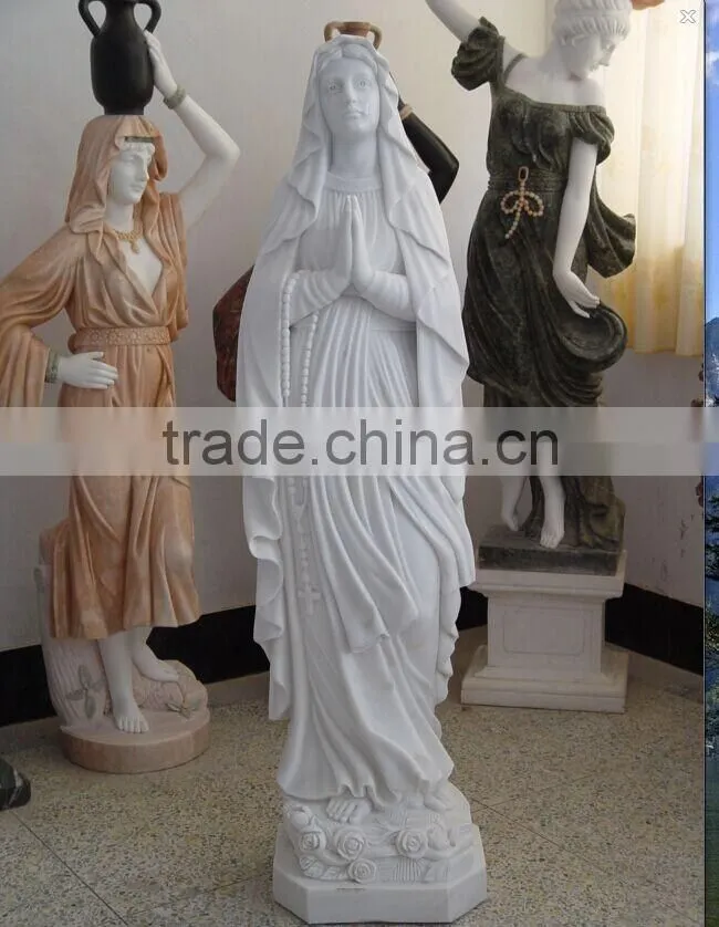 Hand carved white marble stone virgin Mary with baby statue