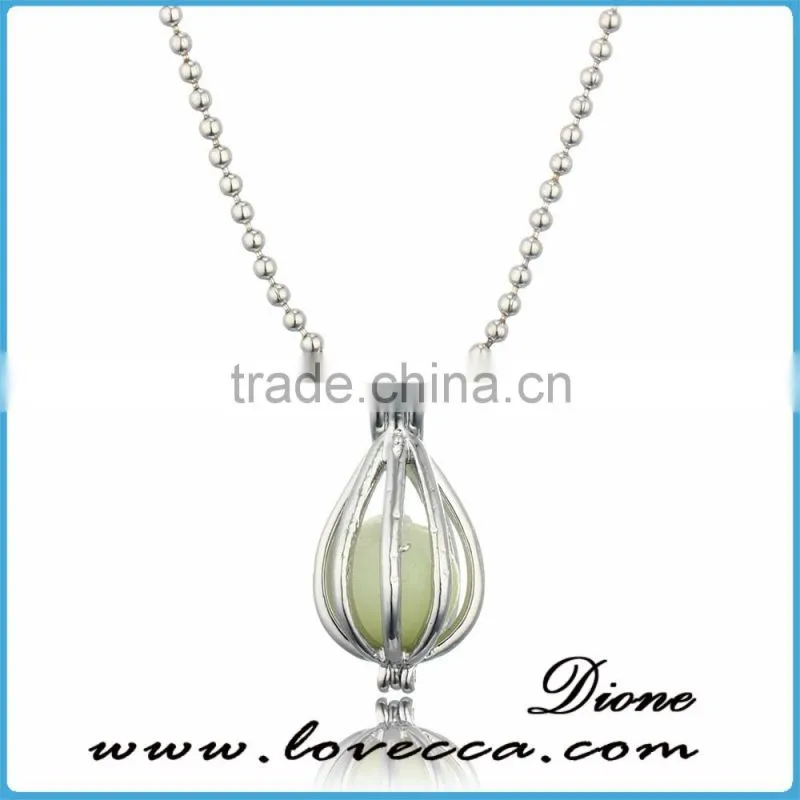 New arrival water drop Glow in the dark luminous necklace locket pendant wholesale