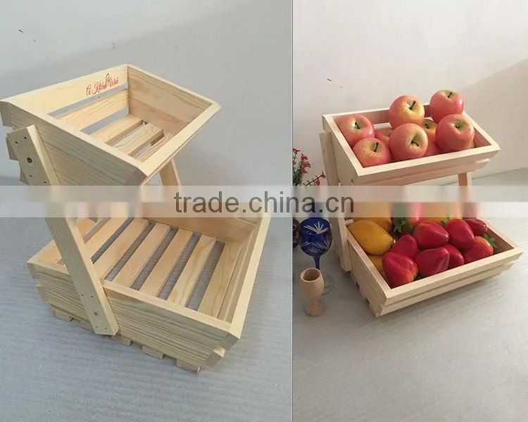 Large capacity decorative kitchen wooden fruit basket stand