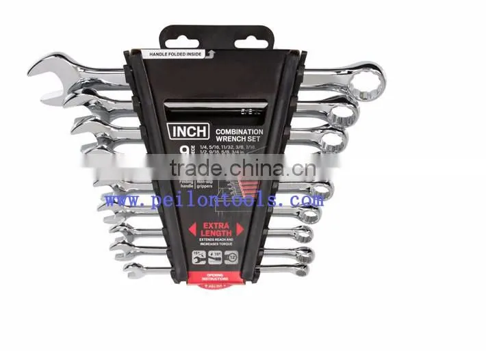 Carbon Steel 9 pieces set Combination Wrench Set (1/4-3/4 inch.)