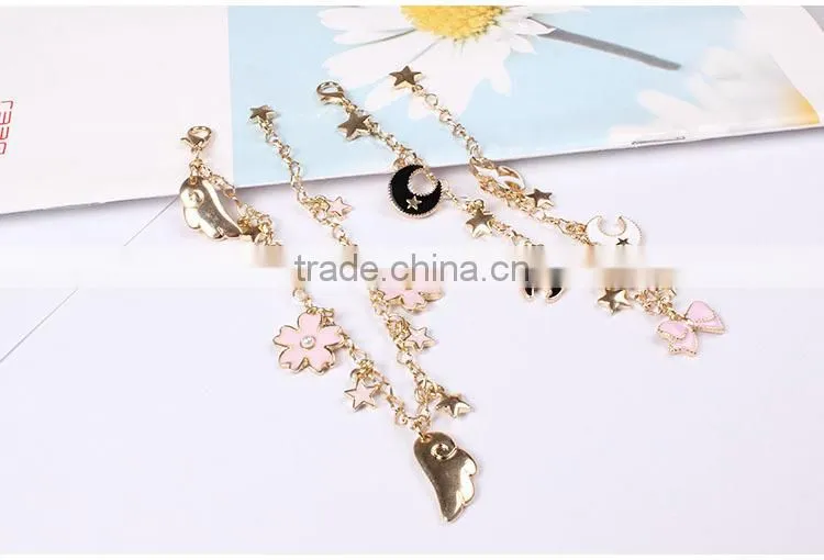 cat bowknot star moon gold charms bracelet gold chain bracelet