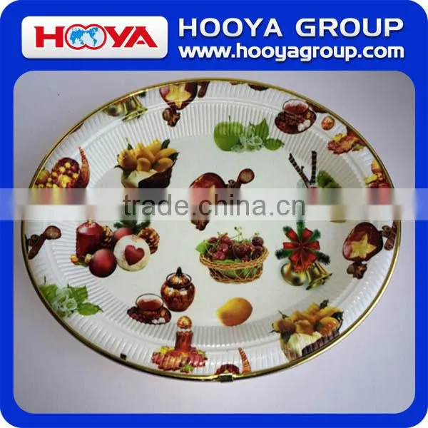 plastic dinner candy fruit food plate /tray with gloden rim