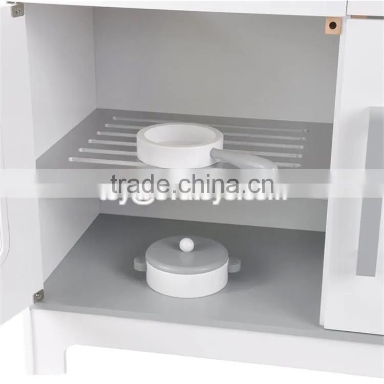 New design white kids pretend play educational toy wooden kitchen W10C278