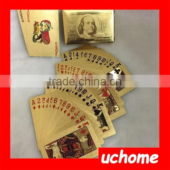 UCHOME Practical Artistic Gold Foil Plated Poker Playing Card Wooden Box Case For Present Gift