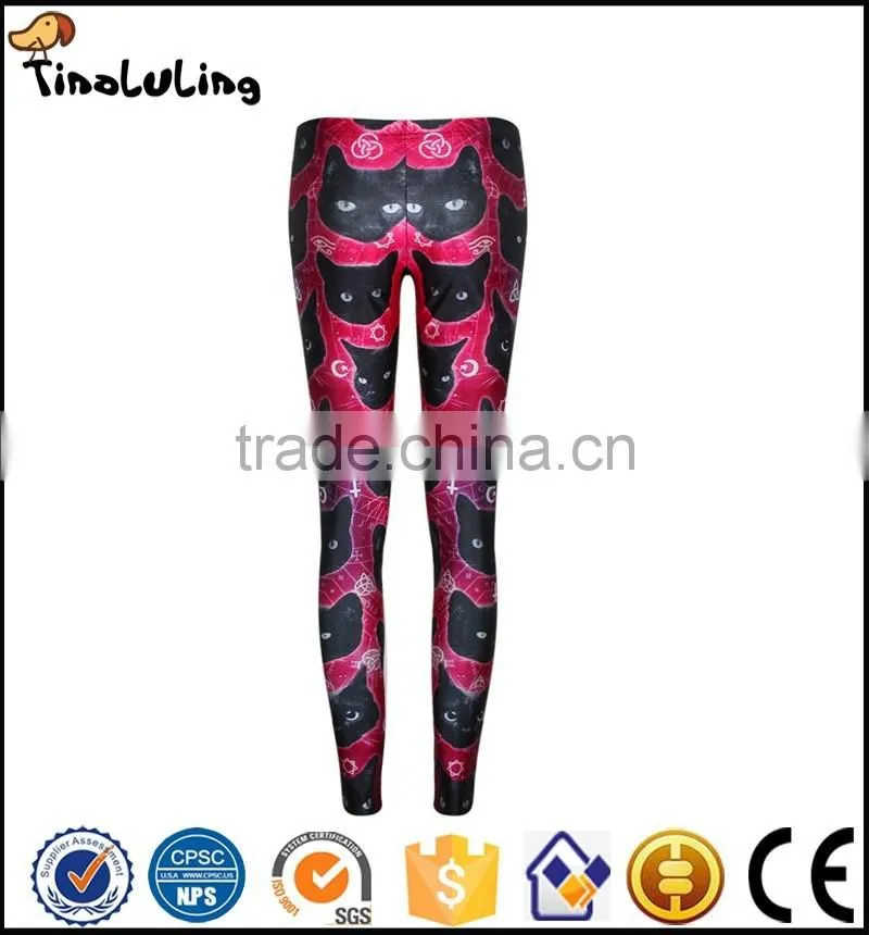 Hot Sexy Women Street Gothic Pants Cute Black Cat Cartoon Print Trousers Push Up Fitness Leggings Plus Size Legins Slim Jeggings