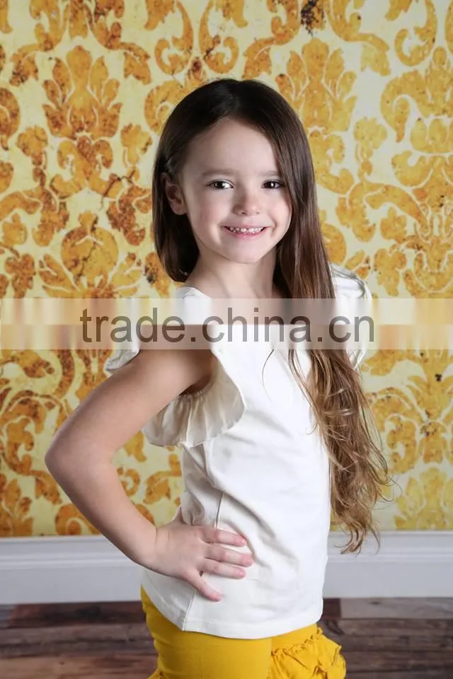 Hot sale children wear 100% cotton ruffle tshirt match ruffle shorts wholesale children clothing