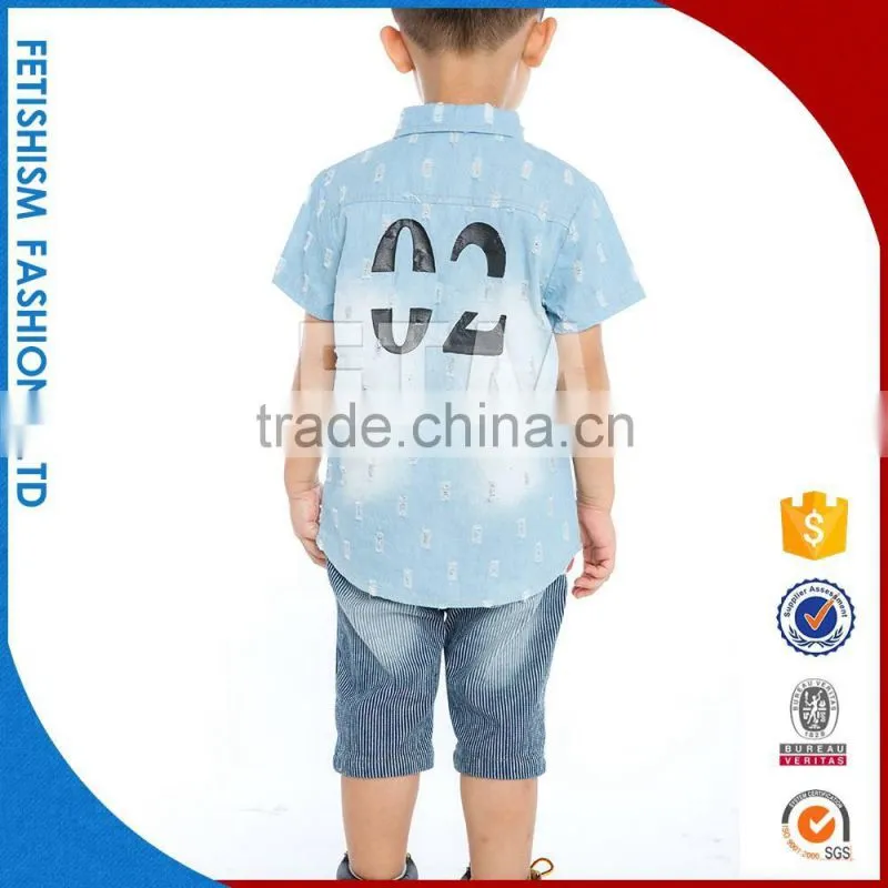 Europe United States style cowboy t-shirt / Denim shirt / sublimation Anti-Pilling washed casual cotton kids little boys t-shirt