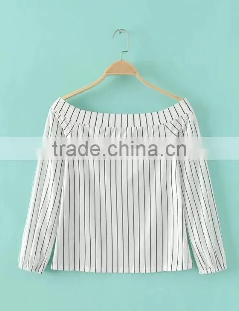 Runwaylover EY2357B New Style 2017 Ladies Fashion Off-Shoulder Stripe Blouse