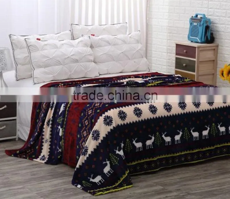 2017 christmas pattern printed plush covering fleece throw