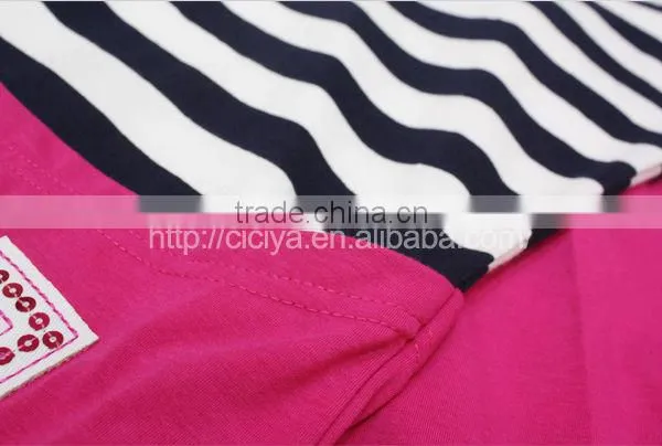 Fancy stripe design summer lady pajama set cotton Layered top and legging pajamas for ladies
