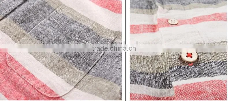 New fashion style woven linen & cotton short sleeve men shirt 2016