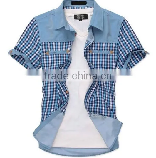 2014 new model casual shirt for men plaid short sleeve shirts