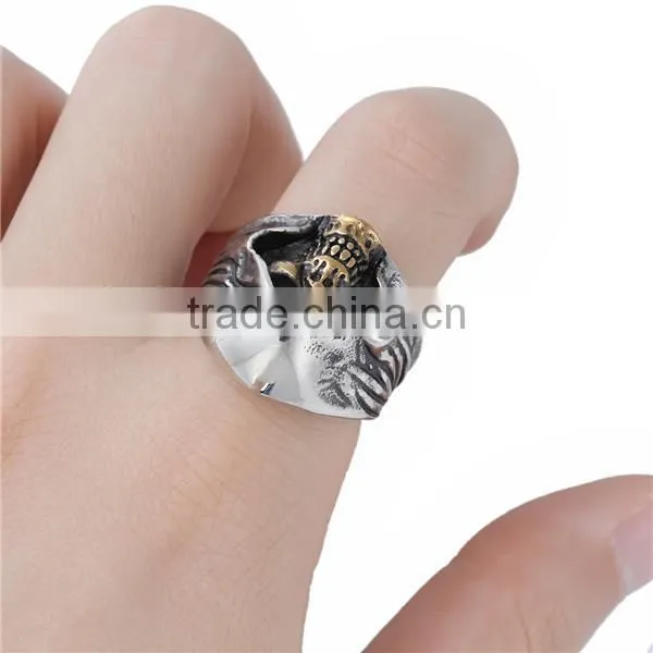 Titanium Steel Unadjustable Rings Gold Tone Antique Gold Antique Silver Skull