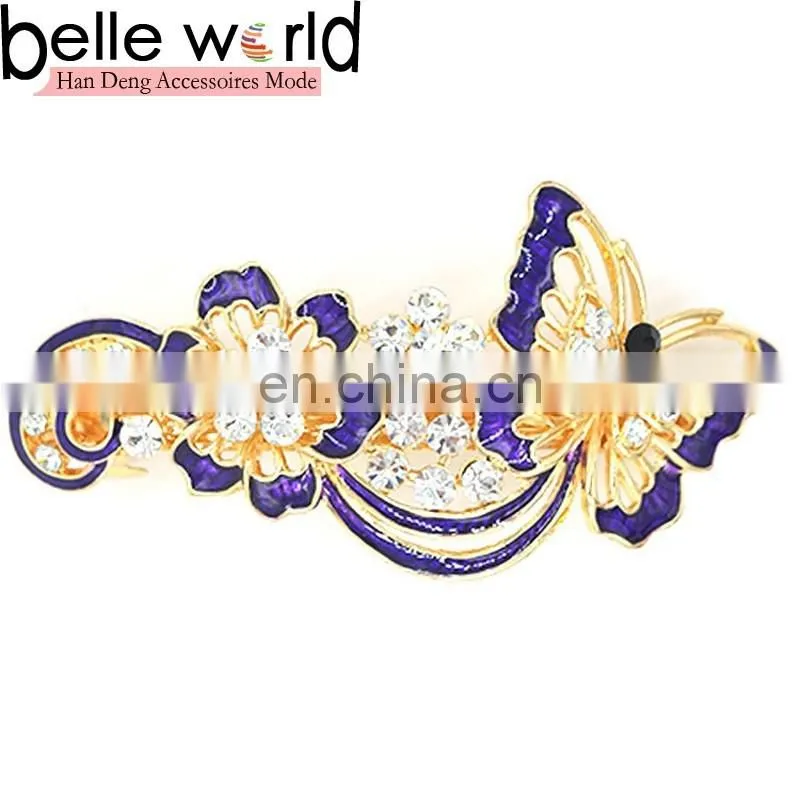 Elegant Butterfly Flower Oil Drip Rhinestone French Hair Barrette Clips