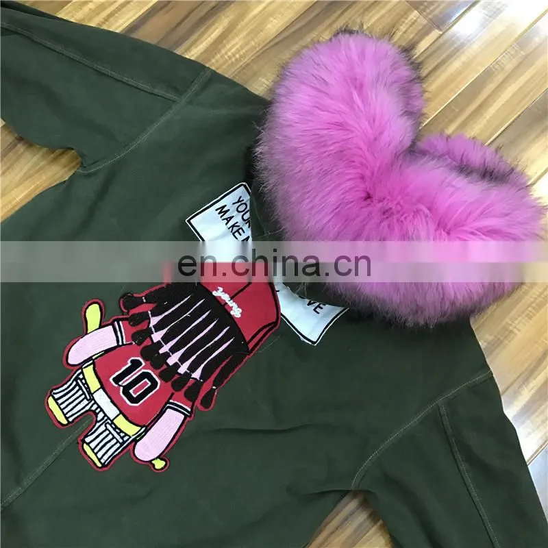Winter Warm Fashion Real Sheep Fur Army Parka Custom Hooded Fur Women Parka