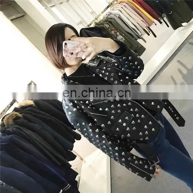 High Quality Custom Design Fashion Motocycle Biker Black Genuine Leather Short Jacket Women