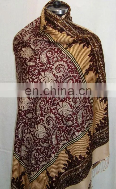Hand printed silk Pashmina wool Shawls latest design