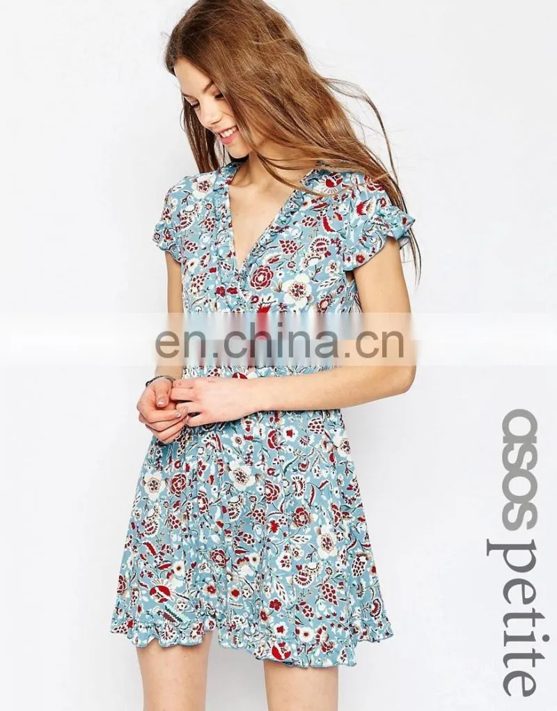 Cheap price with high quality small flower prints dress women dress