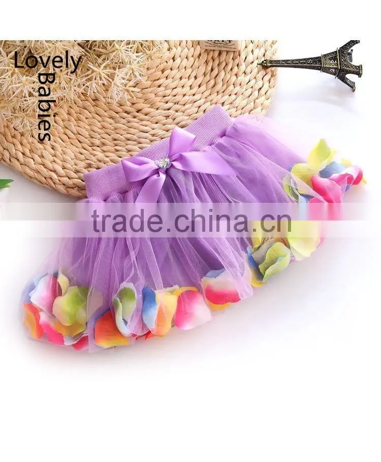 Wholesale summer girls clothes beautiful flower petals filled mini skirt