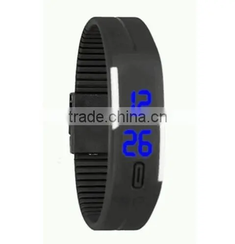 Black and white with blue led mens kids adjustable rubber sports watch bracelet