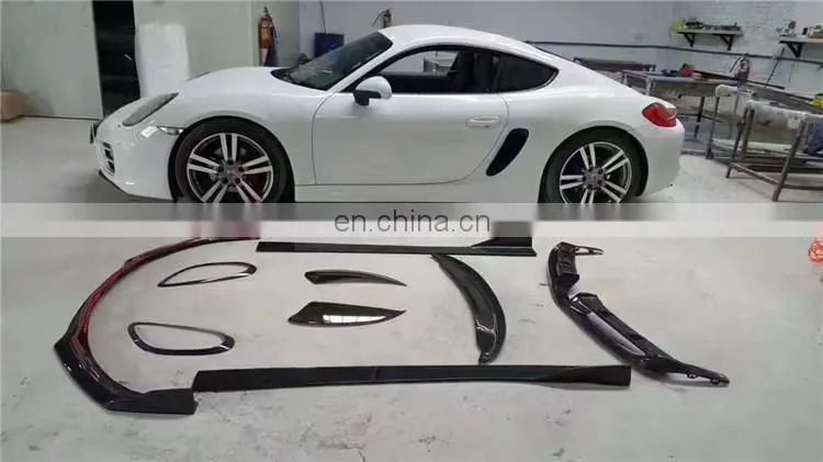 CQCV style carbon fiber body kit for Porsche cayman 981 front lip spoiler rear lip side skirts Light eyebrow and wing spoiler