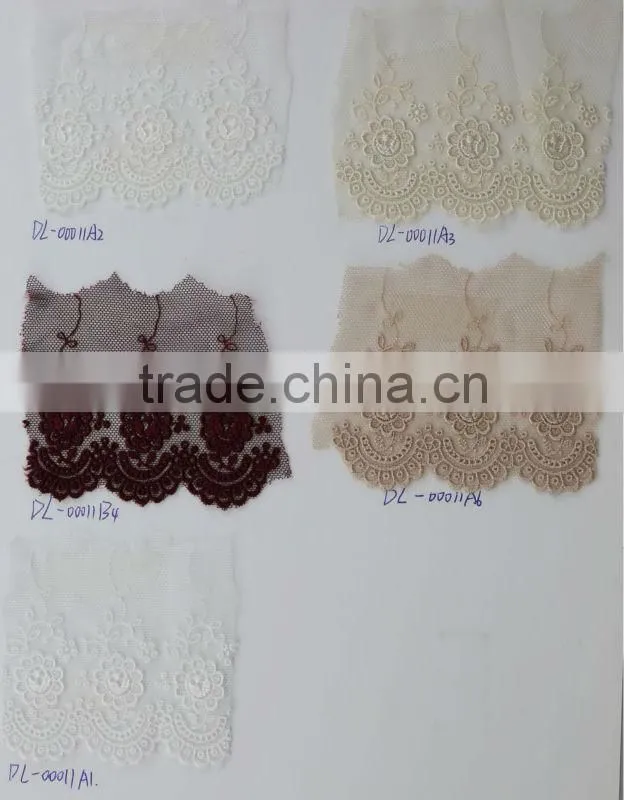 Elegant sky blue color polyester embroidery lace trimming