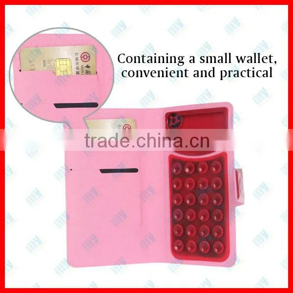 Wholesale Fashion Folio Wallet PU Leather Case With Sucker Inside Cover For Samsung Galaxy SIIII S4 i9500, Mix Color