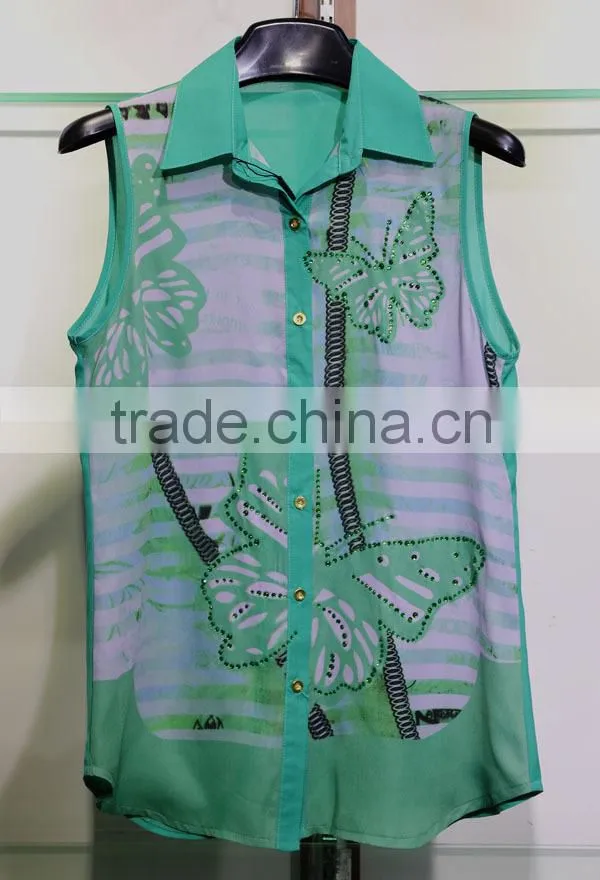 butterfly printed with acrylic diamonds women tops