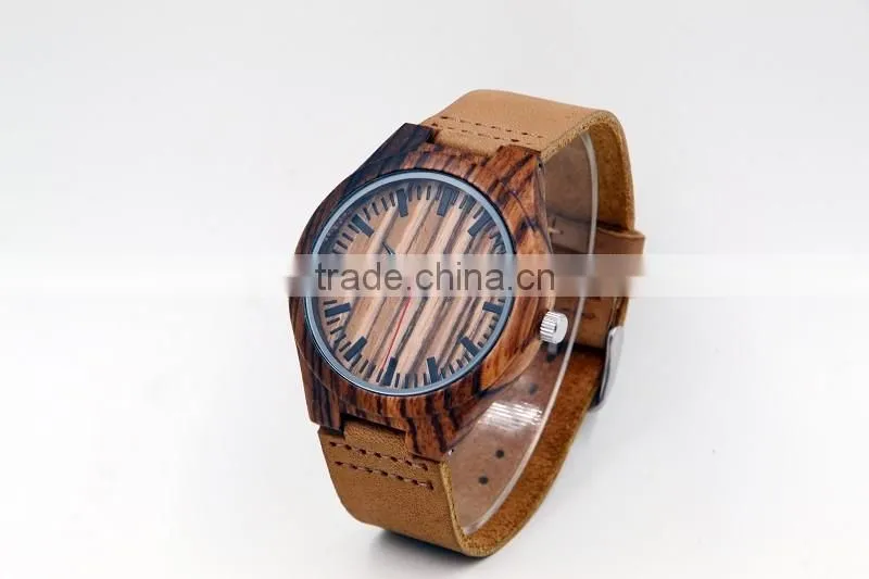 Hot sale cheap wooden watch leather strap watch mens watches natural wooden wrist watch for men or women