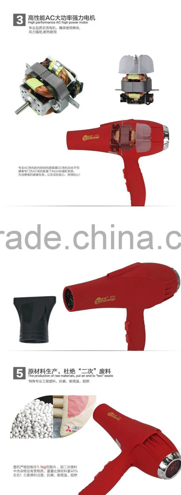 Professional Strong Air Flow Hair Blower AC Hair Dryer 2015