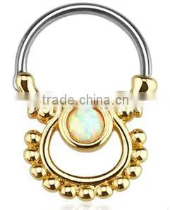 Circle opal 316L surgical steel septum clicker nose piercing Body Jewelry
