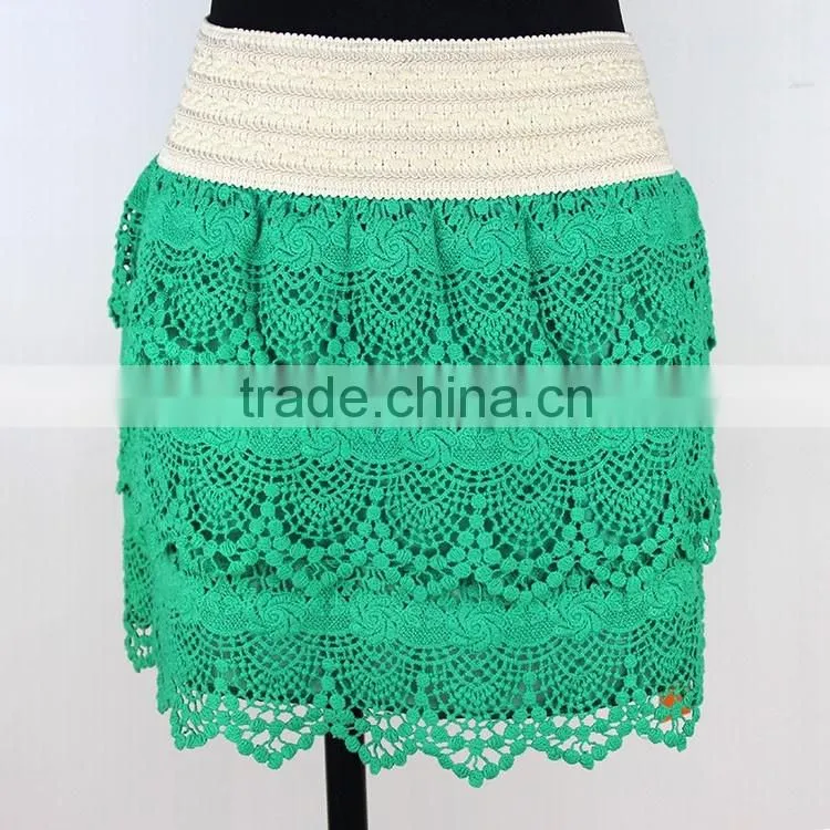 Factory price custom net designs scalloped French beautiful green hot girls short skirt