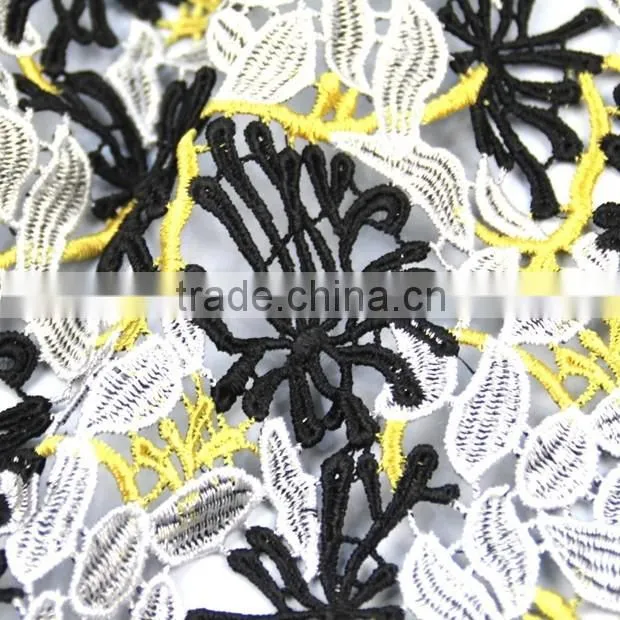 OEM beauty fashion black flower water soluble embroidery good quality lace fabric