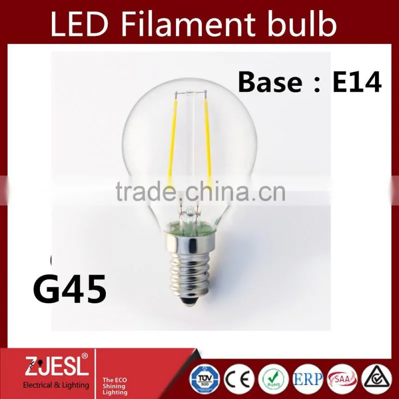 2016 direct selling indoor-outdoor G45 E27 2W led lighting bulb 45*75mm warm white