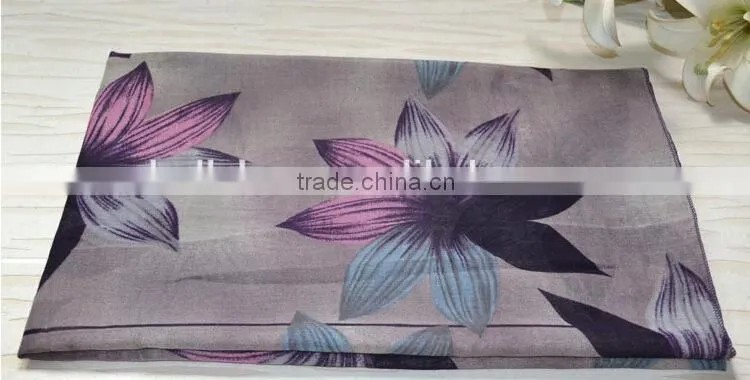 High Quality Large Elegant Flower Printing Encrypt Polyester Voile Scarf for Women