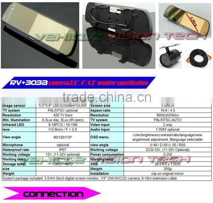 RV-303A camera rear view system with 3.5" digital screen monitor&night vision camera