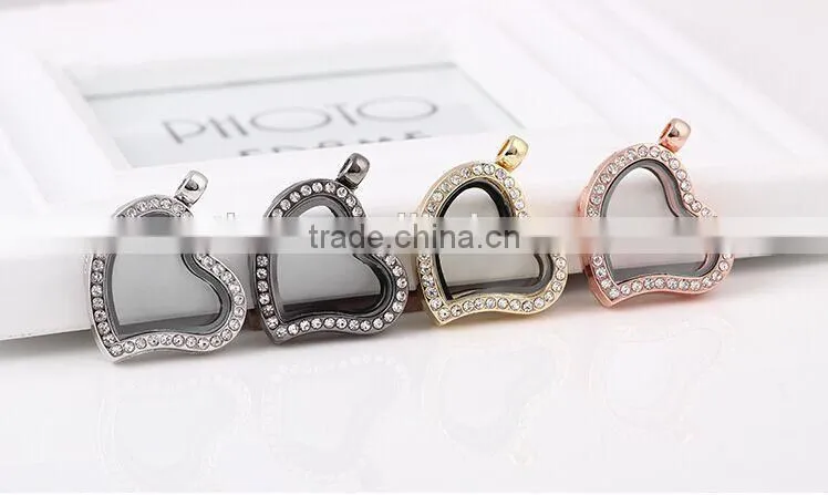 Smooth heart various locket yiwu jewelry manufacturer fashion jewelry with full crystal rhinestone